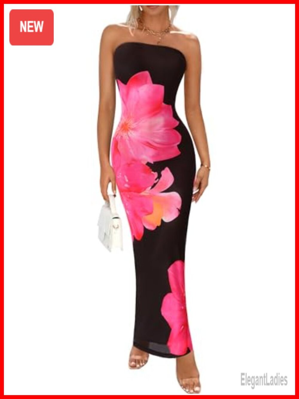 Women's Strapless Floral Bodycon Maxi Dress Sleeveless Summer Formal